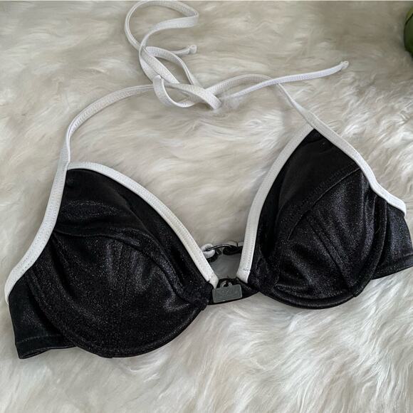 NEW Mossimo Two Tone Contrast Push Up Bikini Bathing Suit Swim Top Black XS NWOT - Picture 3 of 13
